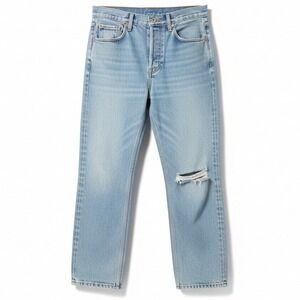 Topshop Editor High Rise Straight Leg Jeans Light Wash Distressed Blue W28